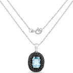 Blue Topaz Pendant With Black Spinel 6.68 Carats Sterling Silver