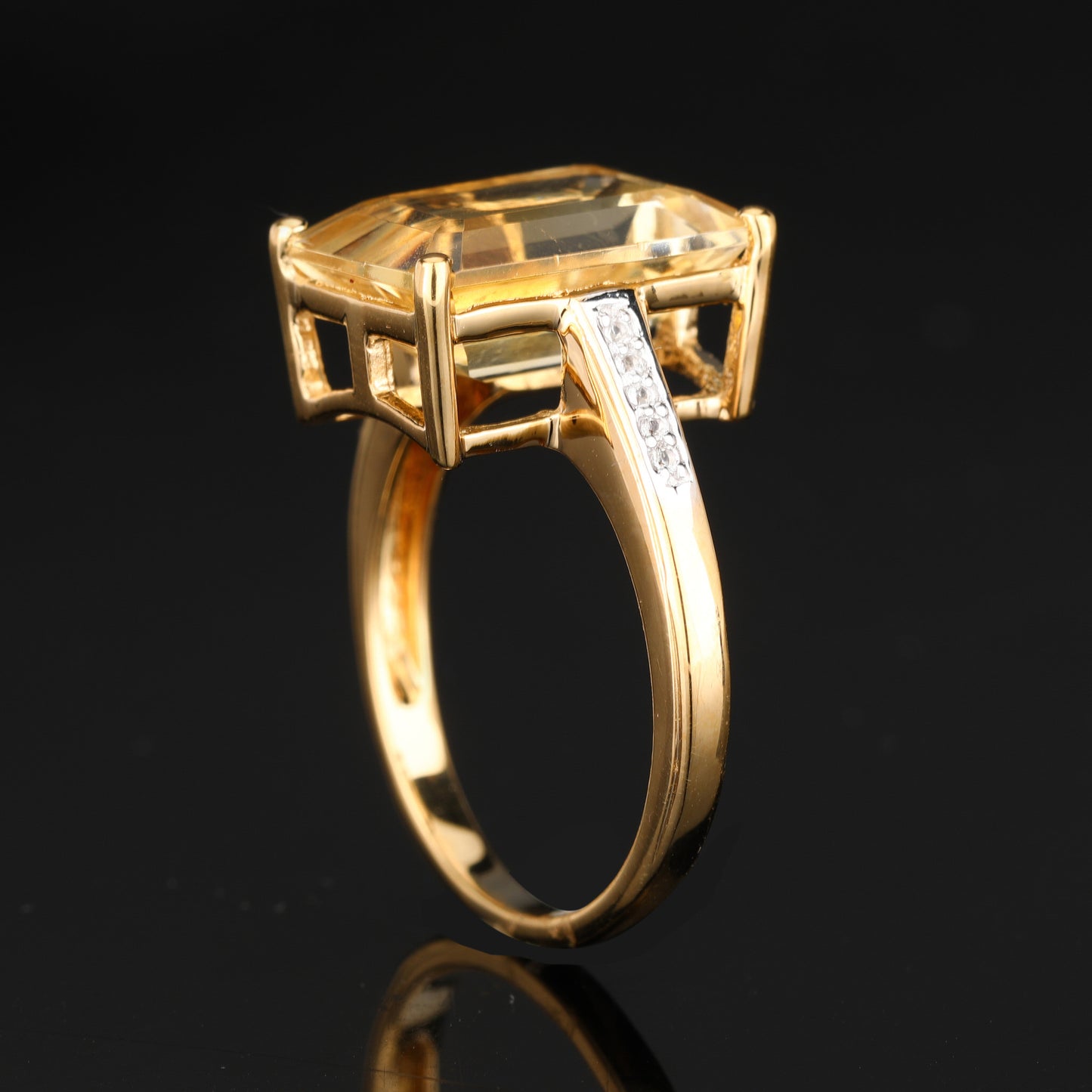 Citrine Ring With White Topaz 6.15 Carats Gold Plated Silver