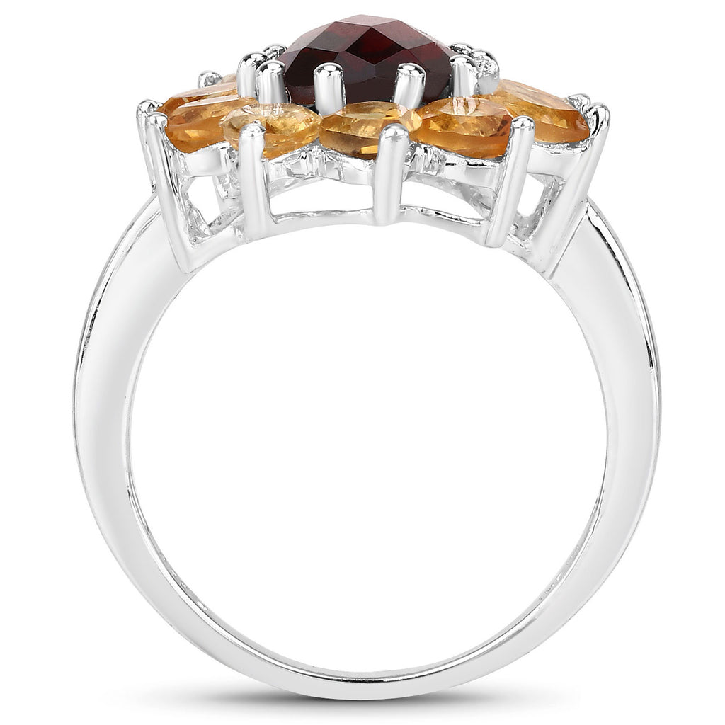 Garnet Ring With Citrine 5.46 Carats Sterling Silver