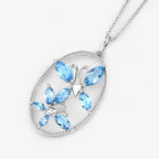 Swiss Blue Topaz Butterfly Pendant 2.62 Carats Sterling Silver