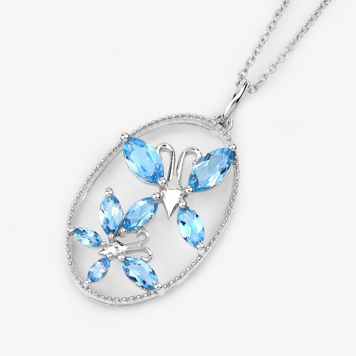 Swiss Blue Topaz Butterfly Pendant 2.62 Carats Sterling Silver