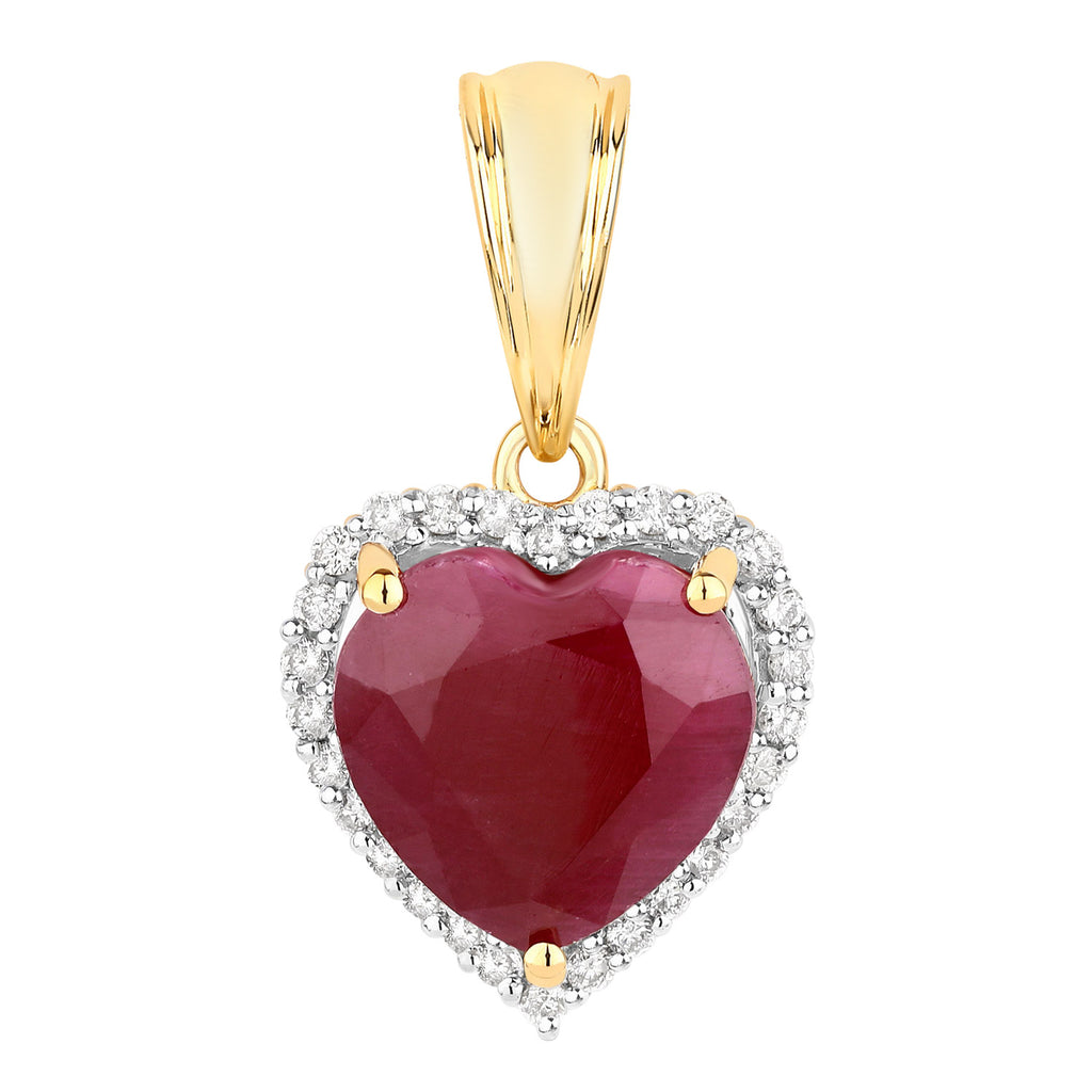 Ruby Heart Pendant With Diamonds 4.44 Carats 14K Yellow Gold