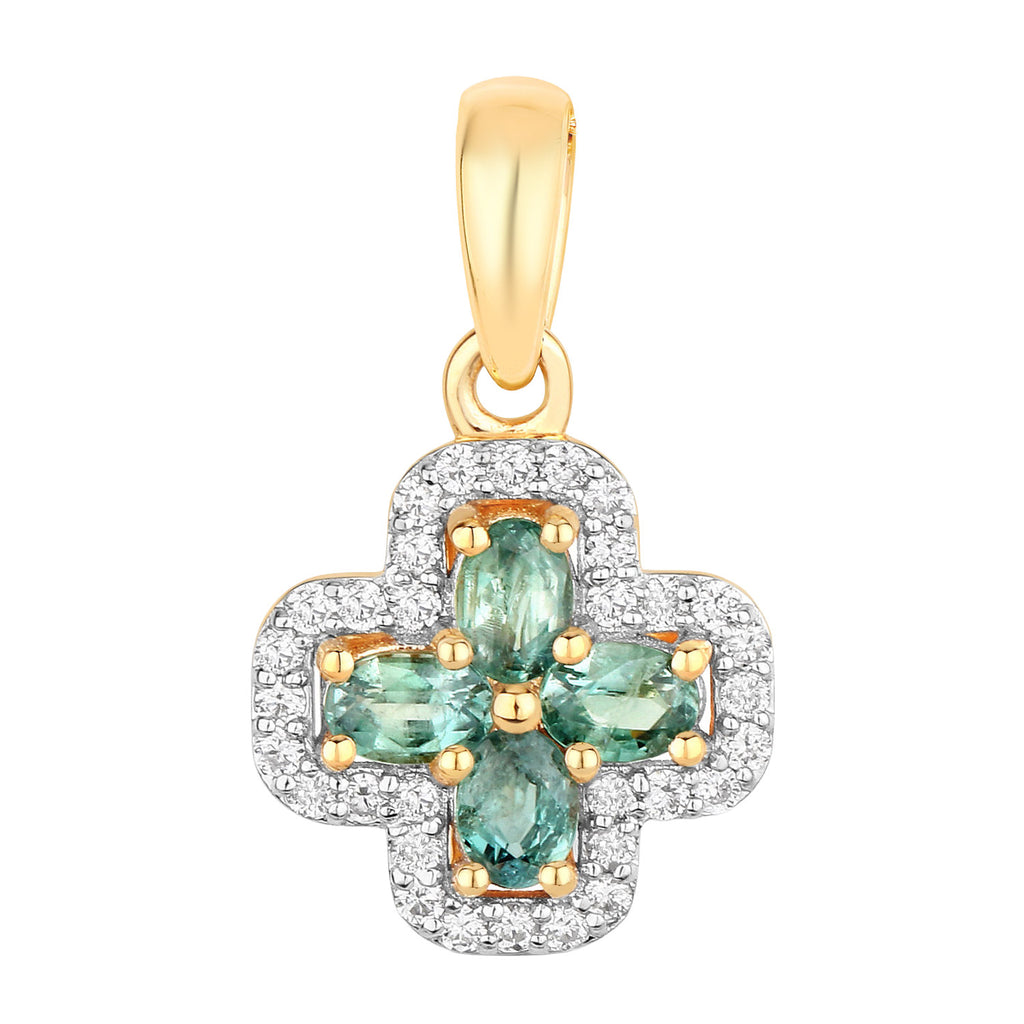 Alexandrite Flower Pendant With Diamonds 0.64 Carats 18K Yellow Gold