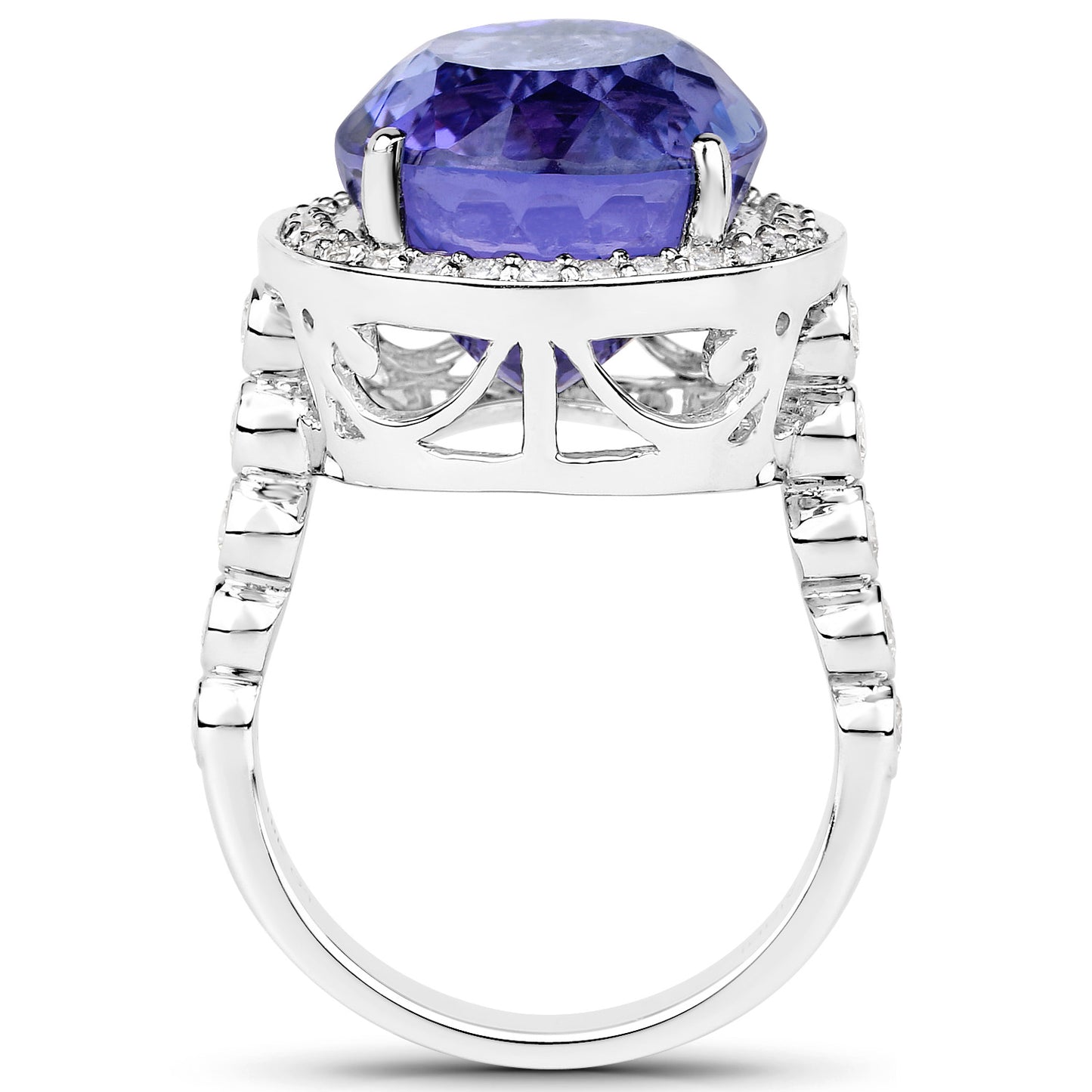 Tanzanite Ring With Diamonds 18.4 Carats 18K White Gold