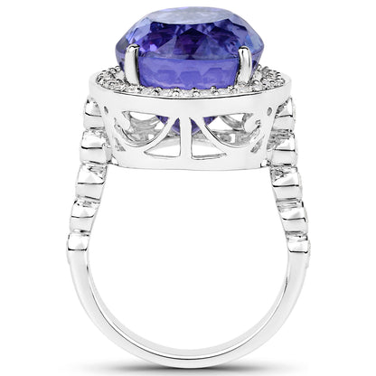 Tanzanite Ring With Diamonds 18.4 Carats 18K White Gold