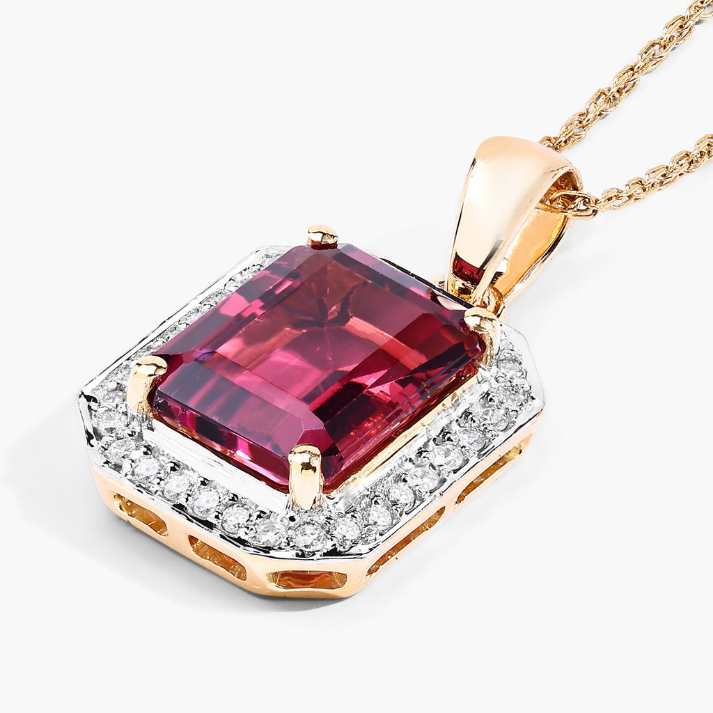Rubellite Pendant With Diamonds 2.72 Carats 14K Yellow Gold