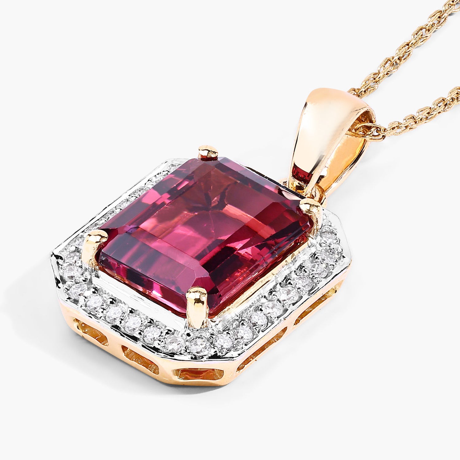 Rubellite Pendant With Diamonds 2.72 Carats 14K Yellow Gold