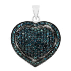 Blue Diamond Heart Pendant 1.22 Carats Sterling Silver