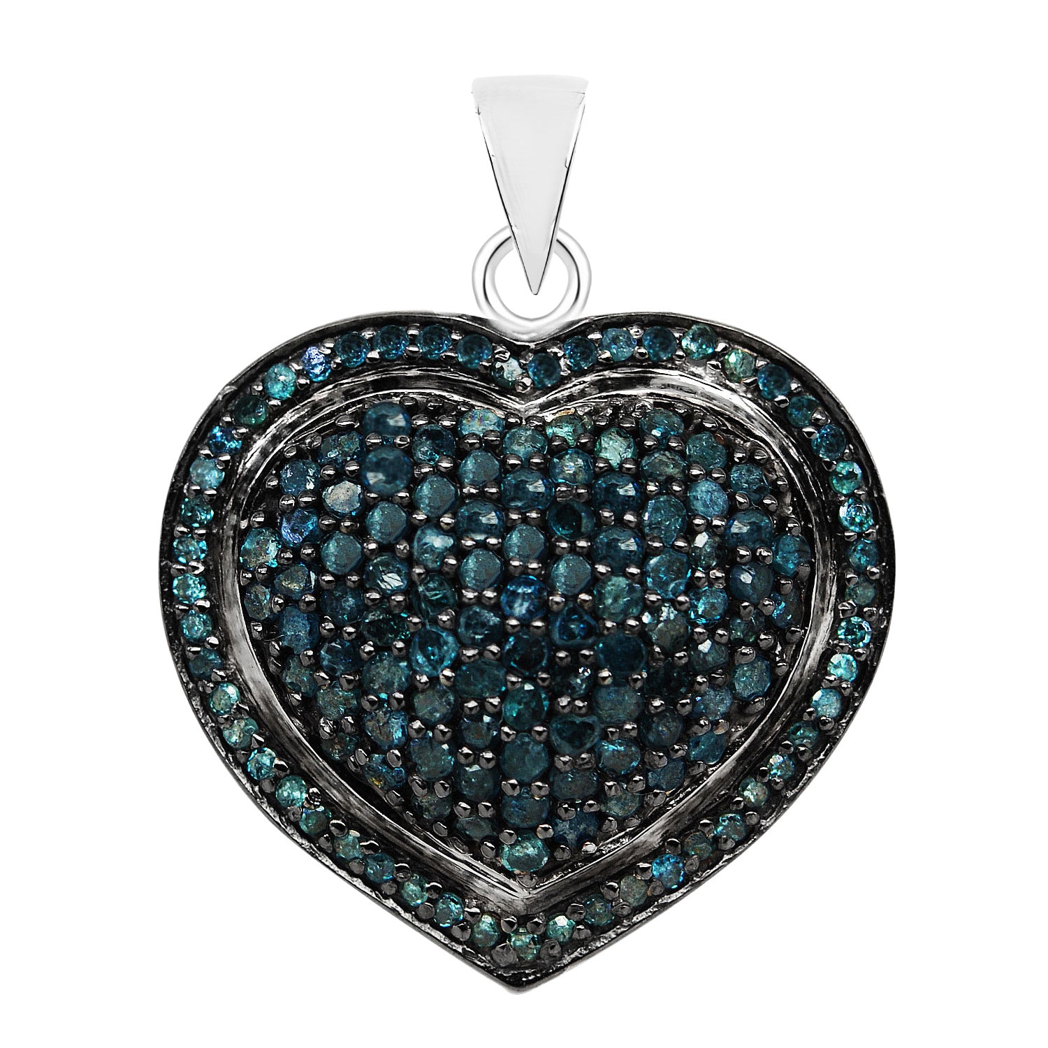 Blue Diamond Heart Pendant 1.22 Carats Sterling Silver