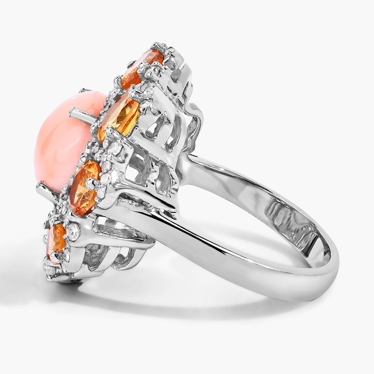 Coral Ring With Spessartite Garnet 7.52 Carats Sterling Silver