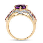 Amethyst Ring With Rhodolite Garnet 2.98 Carats Gold Plated Silver