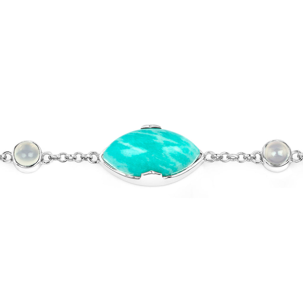 Amazonite Bracelet With White Agate 29.6 Carats Sterling Silver