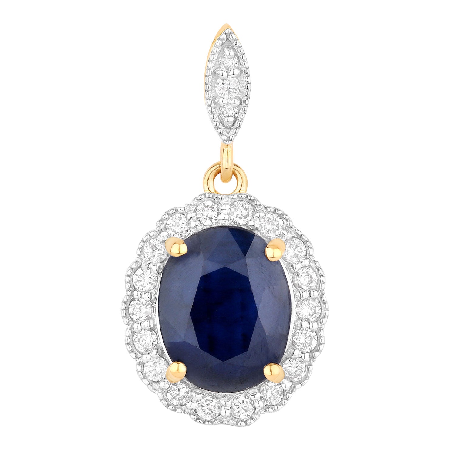 Blue Sapphire Pendant With Diamonds 3.35 Carats 14K Yellow Gold