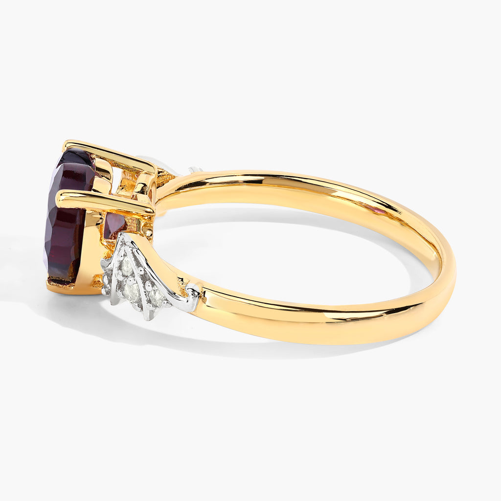 Garnet Bat Ring With White Topaz 2.26 Carats Gold Plated Silver