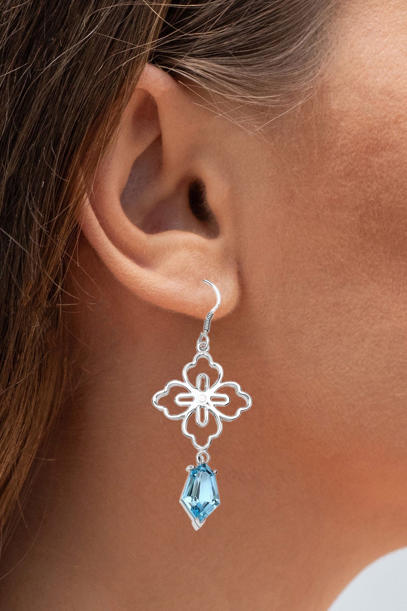 Swiss Blue Topaz Earrings 12.1 Carats Sterling Silver