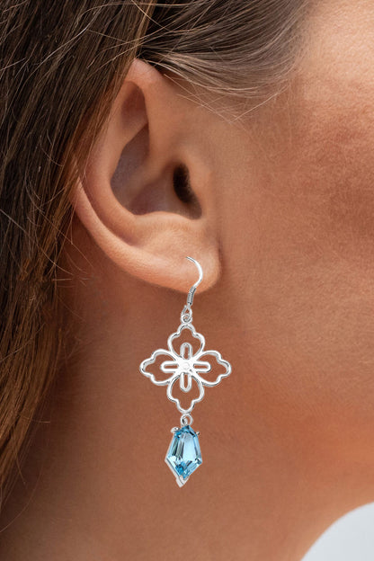 Swiss Blue Topaz Earrings 12.1 Carats Sterling Silver