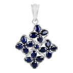 Blue Sapphire Flower Pendant 3.62 Carats Sterling Silver