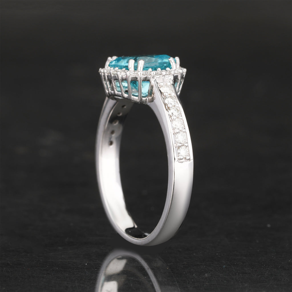 Apatite Ring With Diamonds 1.85 Carats 9K White Gold