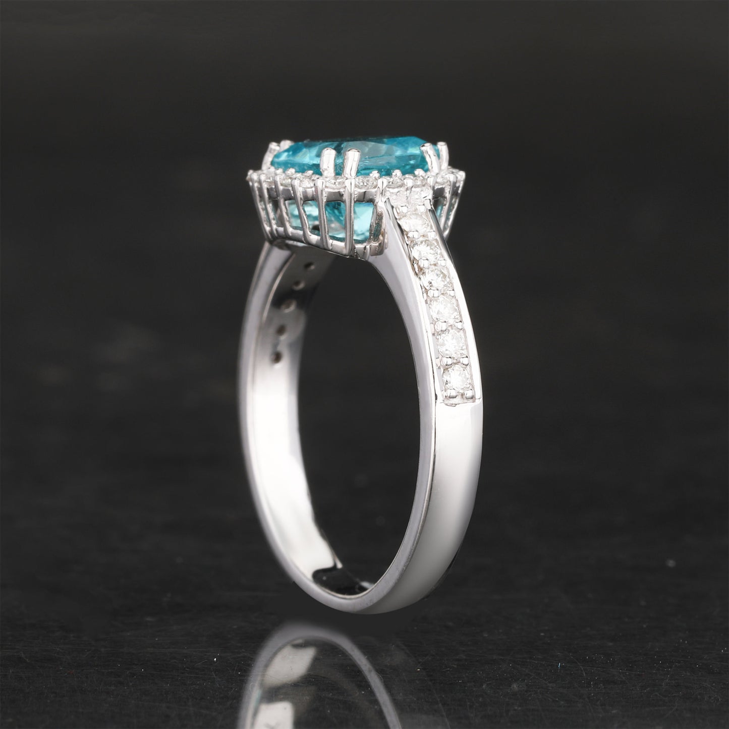 Apatite Ring With Diamonds 1.85 Carats 9K White Gold
