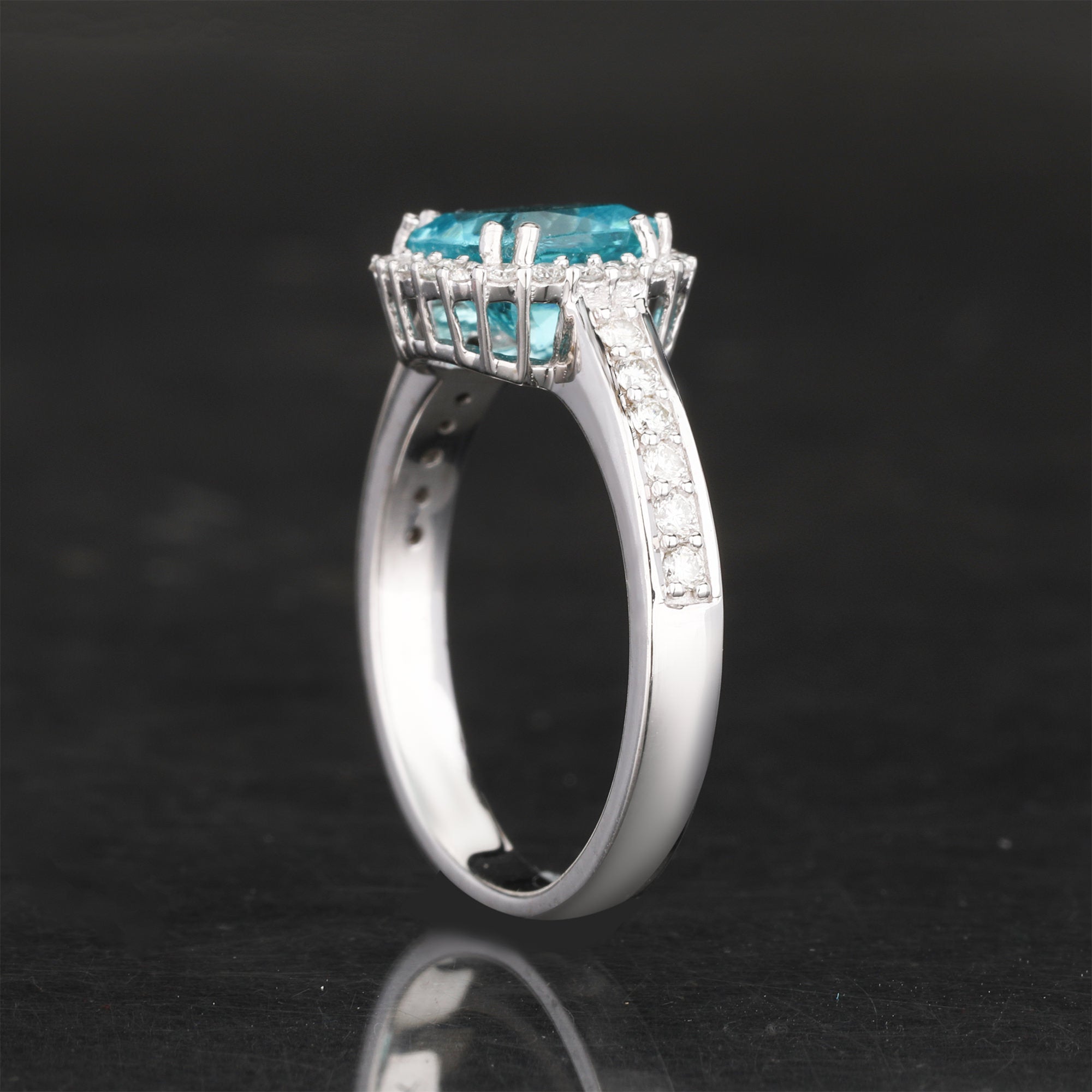 Apatite Ring With Diamonds 1.85 Carats 9K White Gold