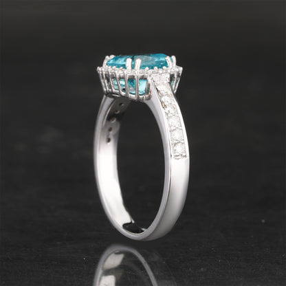 Apatite Ring With Diamonds 1.85 Carats 9K White Gold