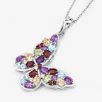 Natural Mixed Gemstones Butterfly Pendant 3.64 Carats Sterling Silver
