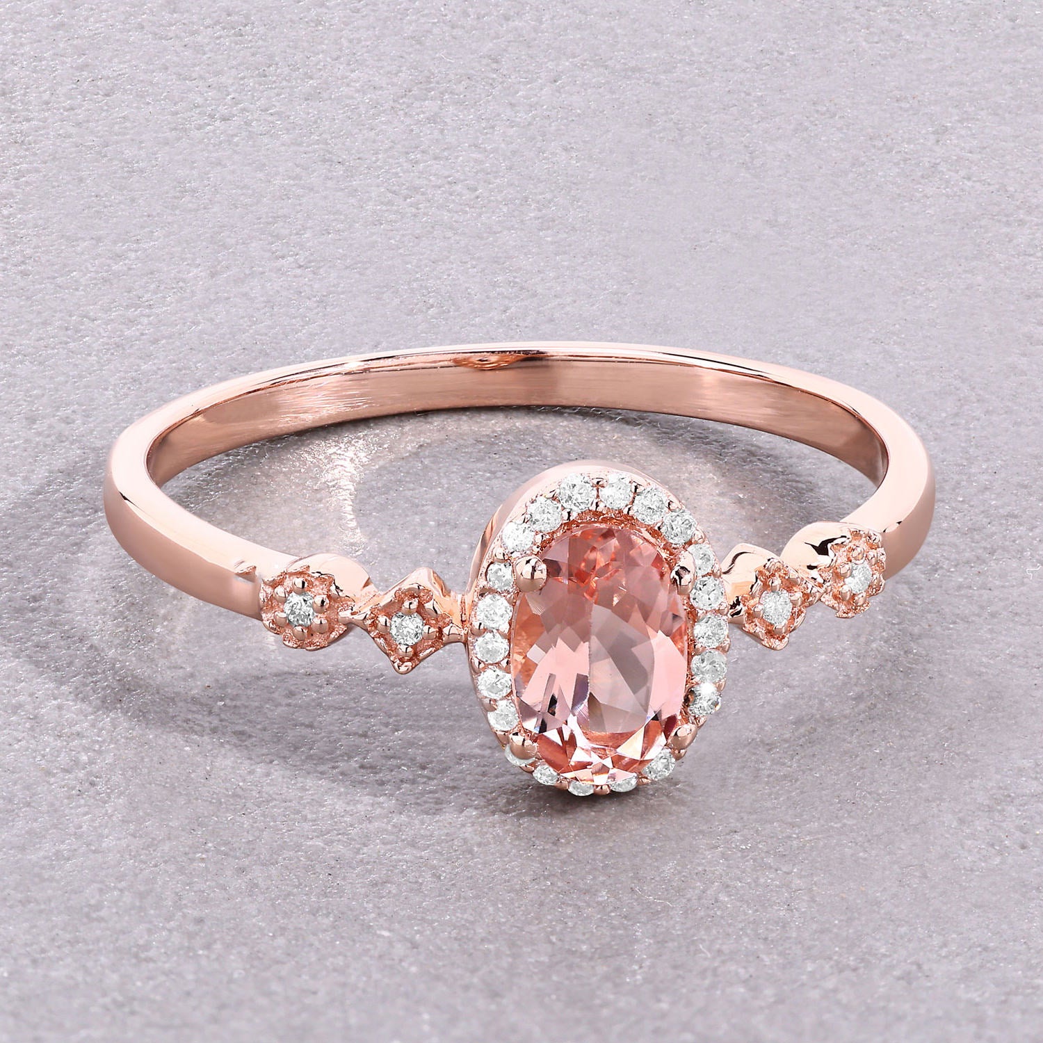Morganite Ring With Diamonds 0.44 Carats 10K Rose Gold