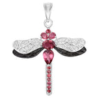 Pink Tourmaline Dragonfly Pendant White Topaz 1.86 Carats Sterling Silver