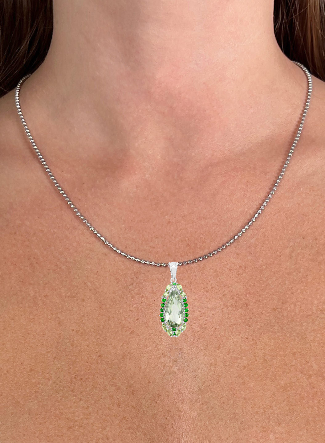 Tropical Pendant Necklace Green Amethyst Peridot Chrome Diopside 5.53 Carats