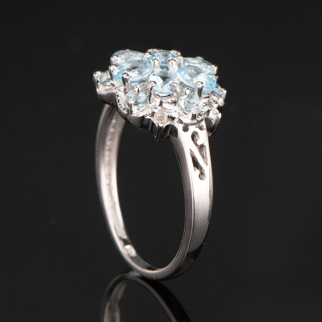 Blue Topaz Ring With White Topaz 1.51 Carats Sterling Silver