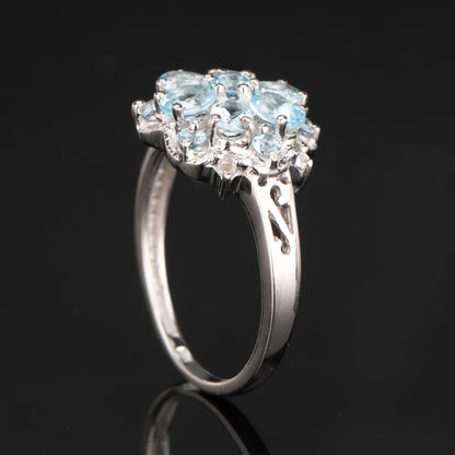 Blue Topaz Ring With White Topaz 1.51 Carats Sterling Silver