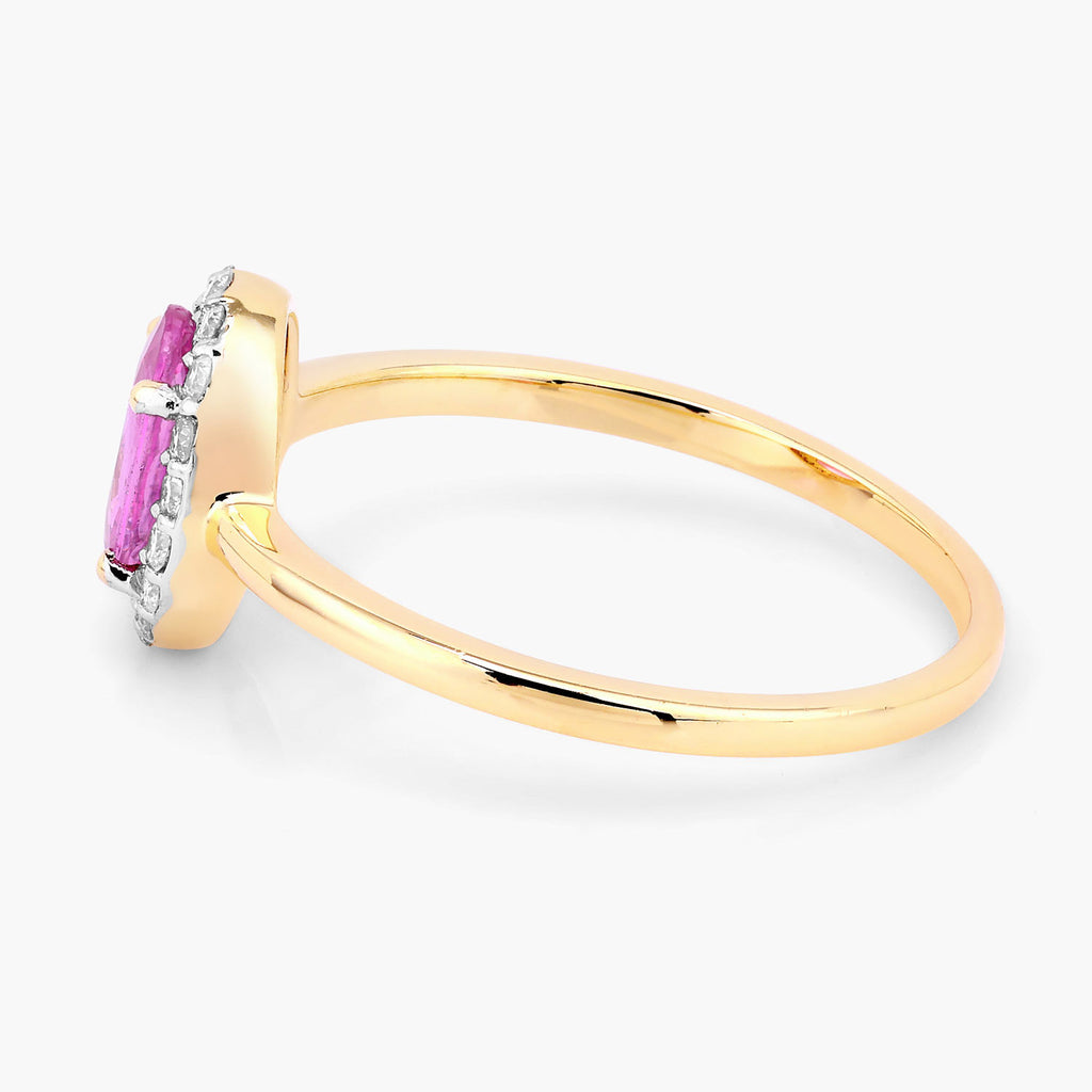 Pink Sapphire Ring With Diamonds 0.92 Carats 14K Yellow Gold