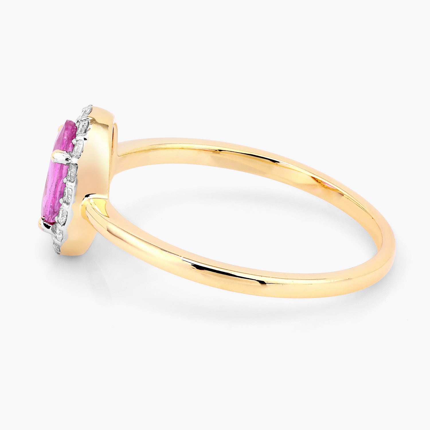 Pink Sapphire Ring With Diamonds 0.92 Carats 14K Yellow Gold
