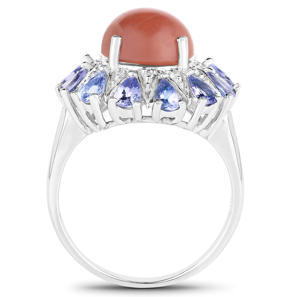 Peach Moonstone Ring With Tanzanite 5.68 Carats Sterling Silver