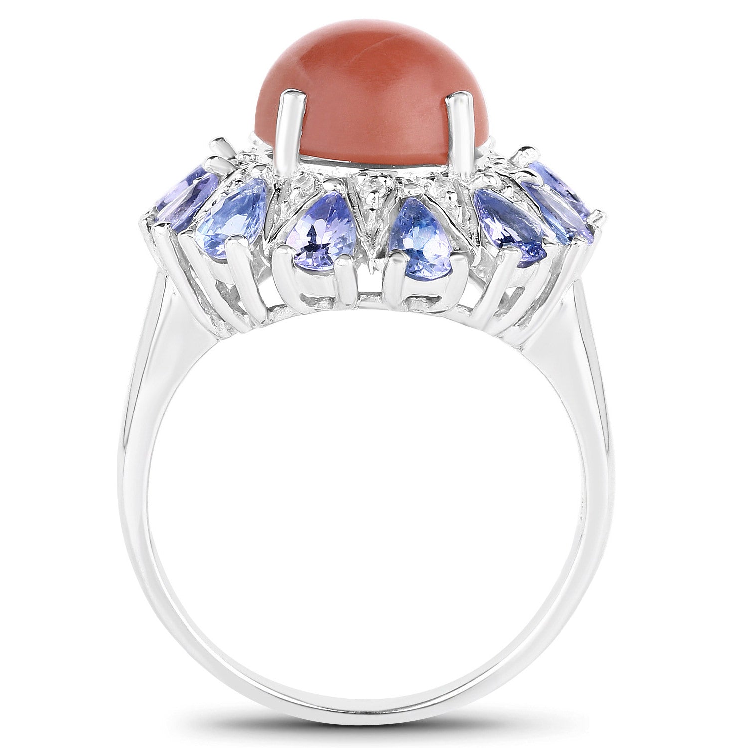 Peach Moonstone Ring With Tanzanite 5.68 Carats Sterling Silver