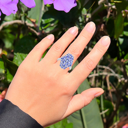 Tanzanite Cluster Ring 2.80 Carats Rhodium Plated Sterling Silver