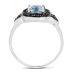 Swiss Blue Topaz Ring With Black Diamonds 1.16 Carats Sterling Silver