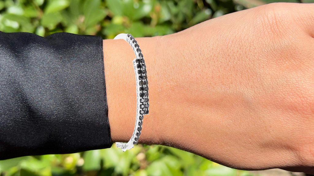 Black Diamond Bangle Bracelet 3.98 Carats Sterling Silver