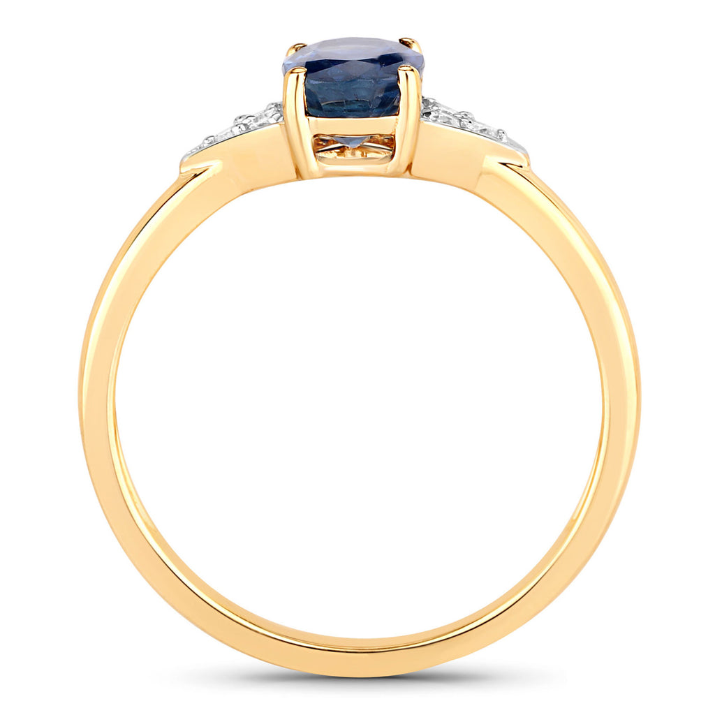 Blue Sapphire Ring With Diamonds 0.98 Carats 14K Yellow Gold