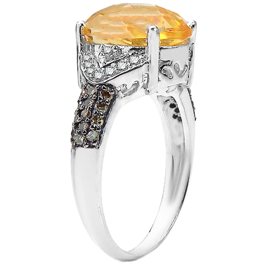 Citrine Ring With Multicolor Diamonds 4.66 Carats Sterling Silver