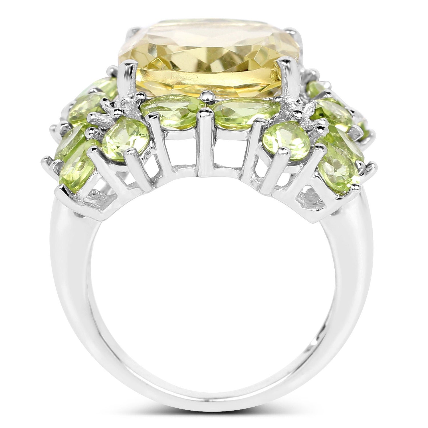 Lemon Quartz Ring With Peridot 9.32 Carats Sterling Silver