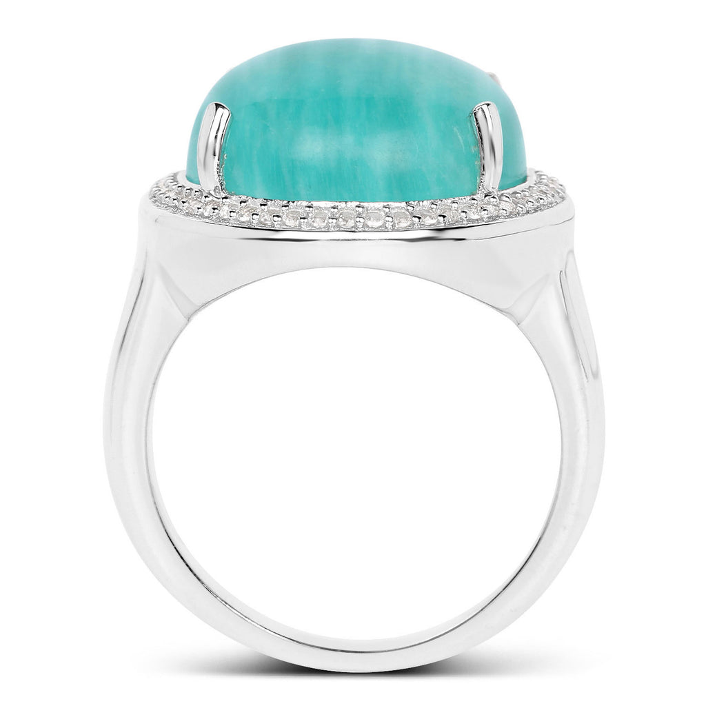 Amazonite Ring With White Topaz 15 Carats Sterling Silver