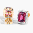 Rubellite Stud Earrings With Diamonds 3.04 Carats 14K Yellow Gold