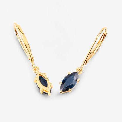 Natural Sapphire Dangle Earrings 1.18 Carats 10K Yellow Gold