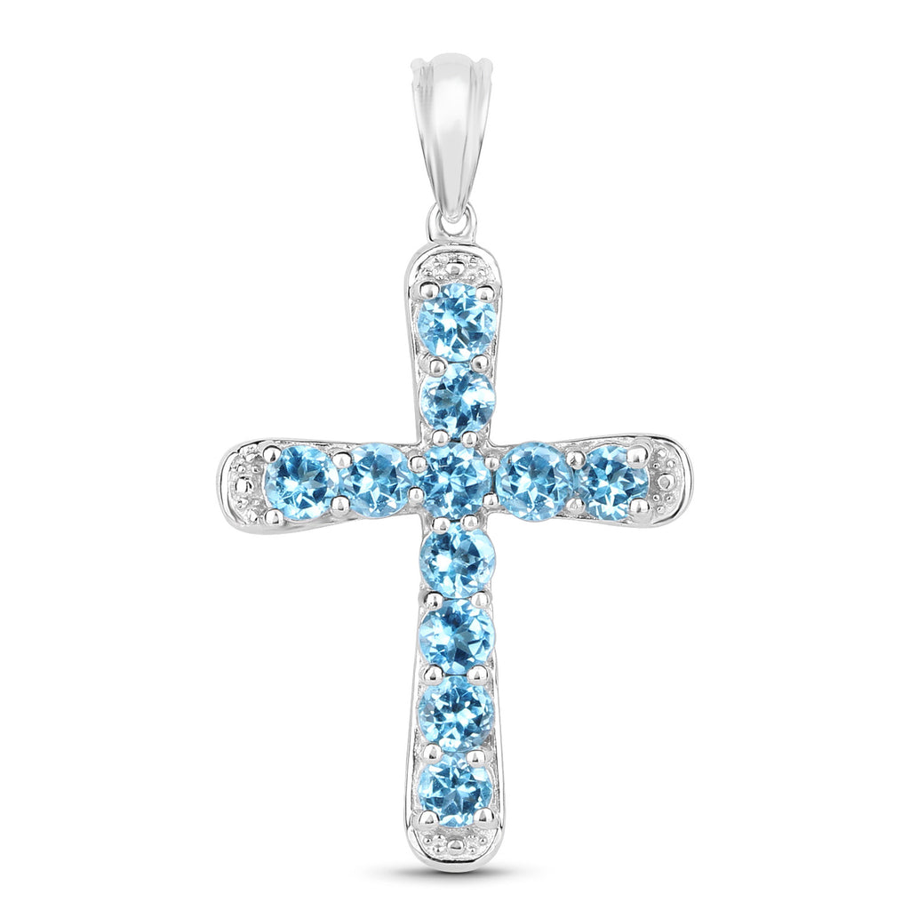 Blue Topaz Cross Pendant 3.84 Carats Sterling Silver