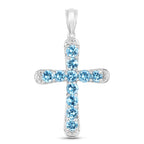 Blue Topaz Cross Pendant 3.84 Carats Sterling Silver