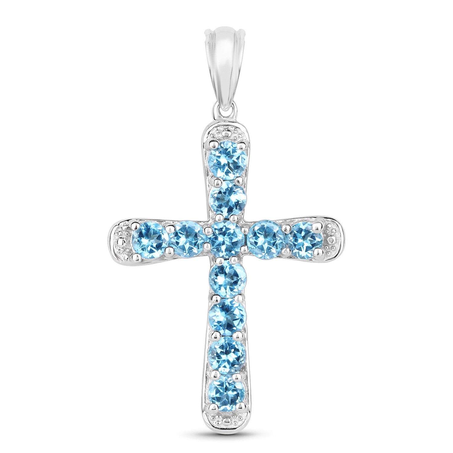 Blue Topaz Cross Pendant 3.84 Carats Sterling Silver