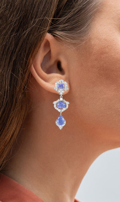 Tanzanite Dangle Earrings White Topaz 9.55 Carats Sterling Silver