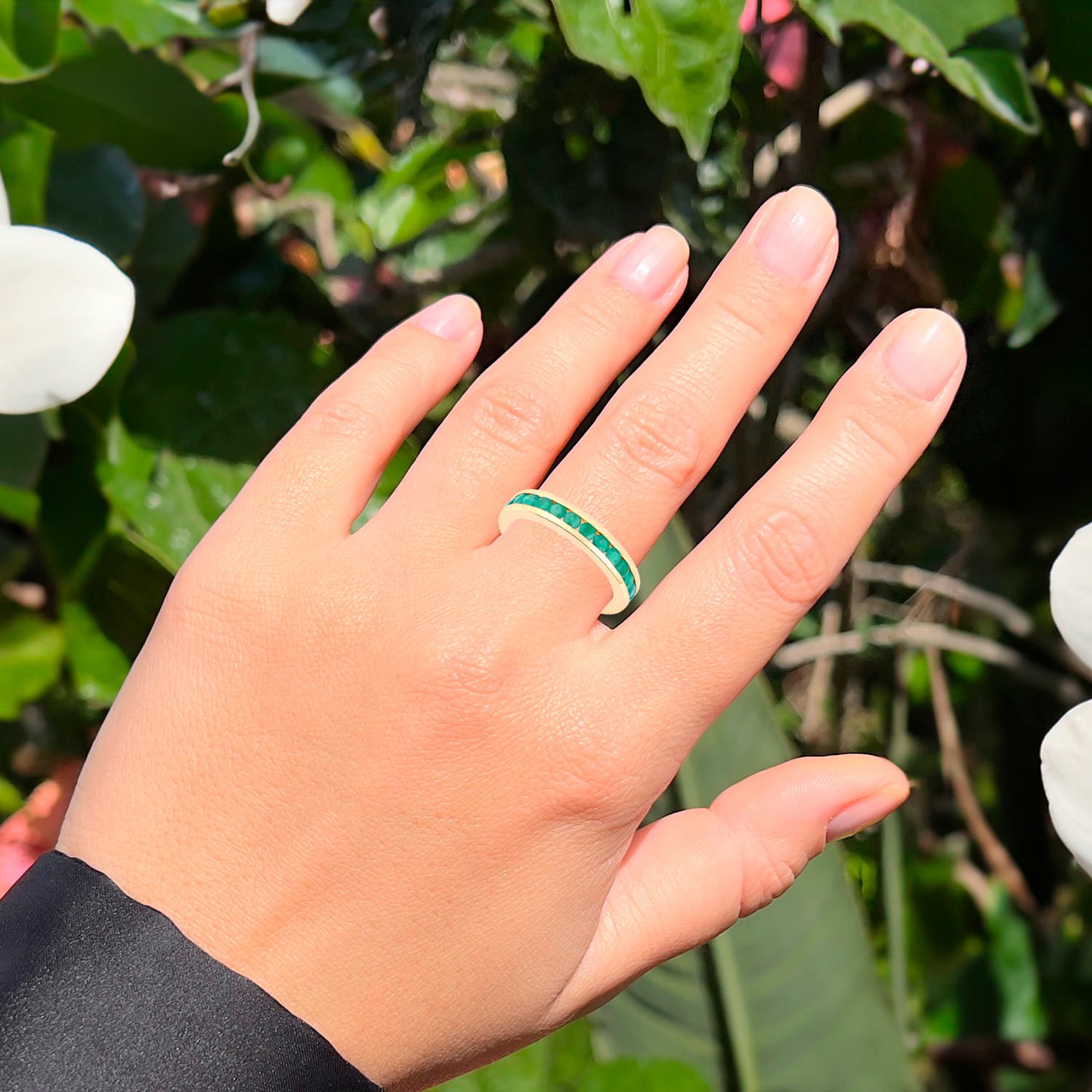 Emerald Eternity Band Ring 1.43 Carats 14K Yellow Gold