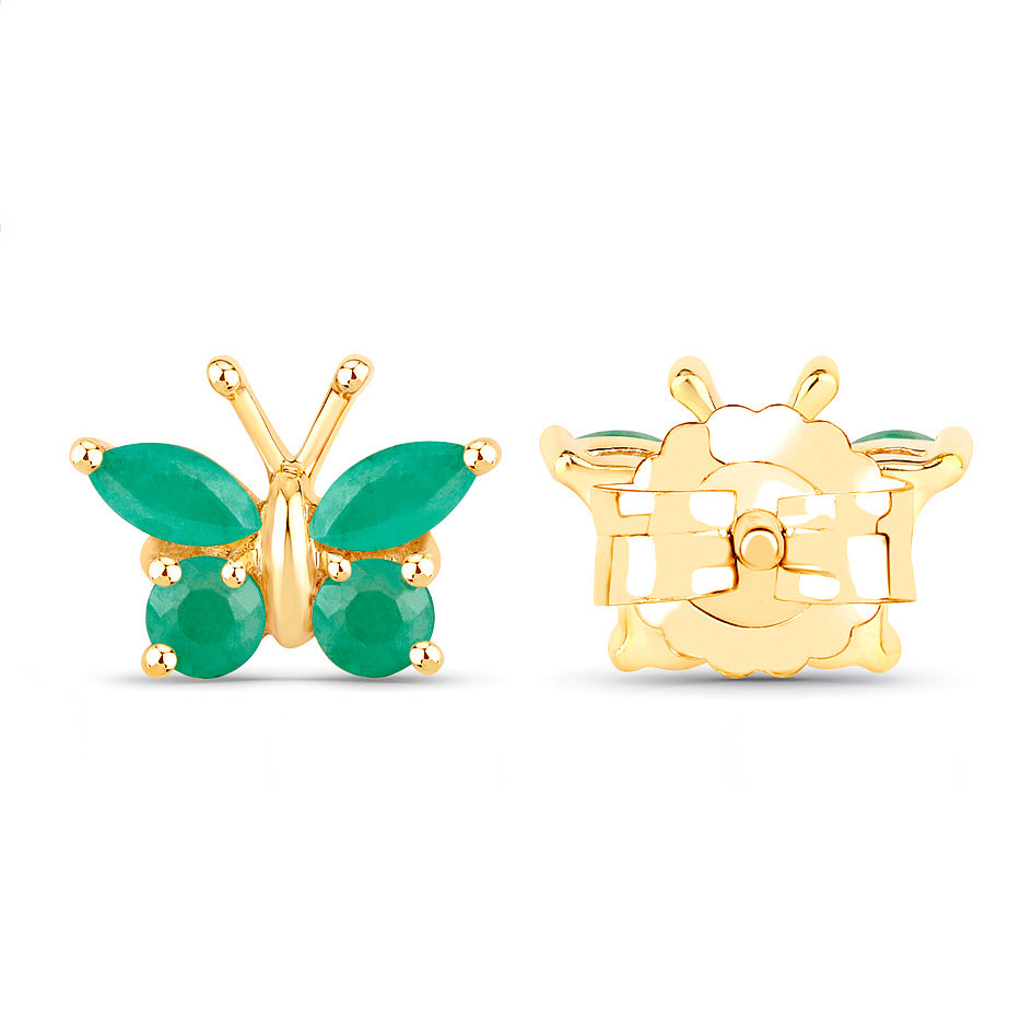 Emerald Butterfly Stud Earrings 0.46 Carats Gold Plated Silver